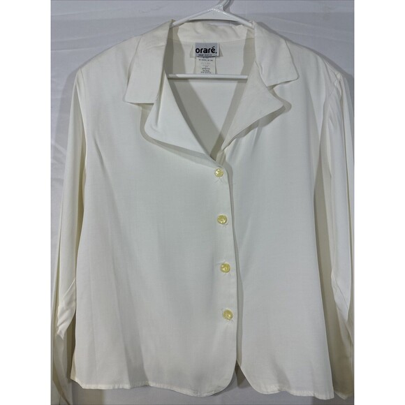 Vintage Women's 90s Orare Formal Shirt Ivory Blouse Long Sleeve Button up Sz 16 - Picture 6 of 12